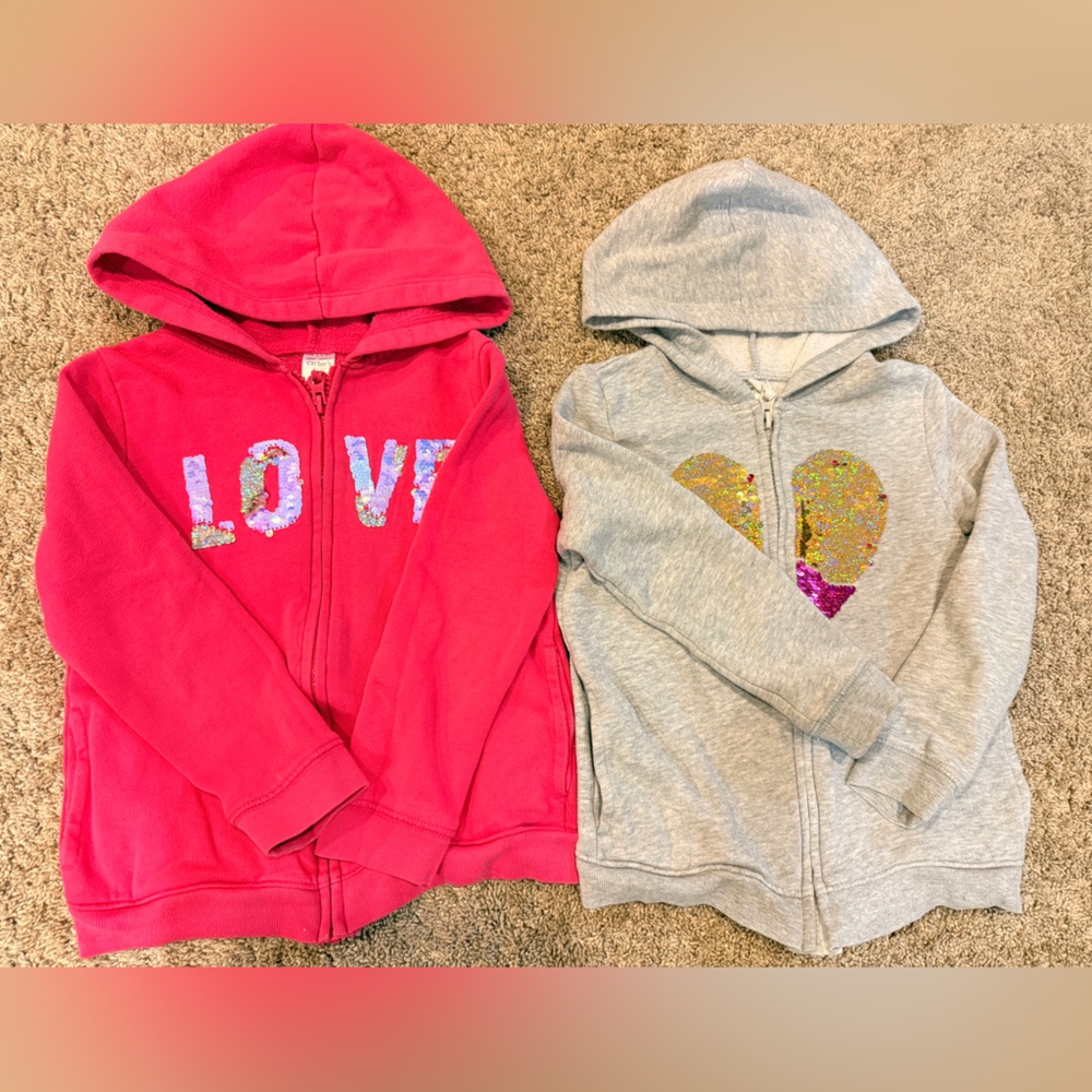 Carter's Girls' Zip Up Fleece Hoodies Pink & Grey Size 6/6X